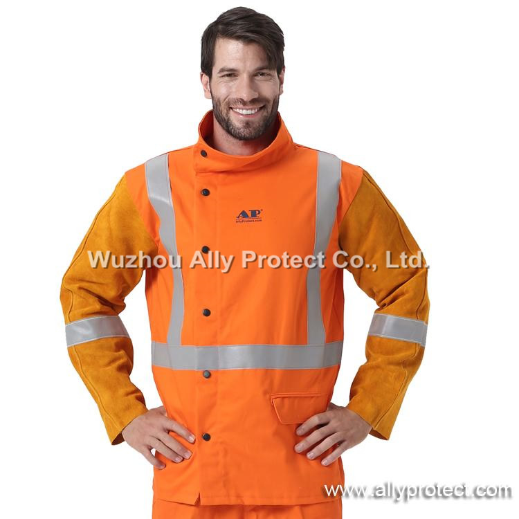AP-2730 Orange FR & Golden Leather W/HI-VIS Reflective Tape Jacket