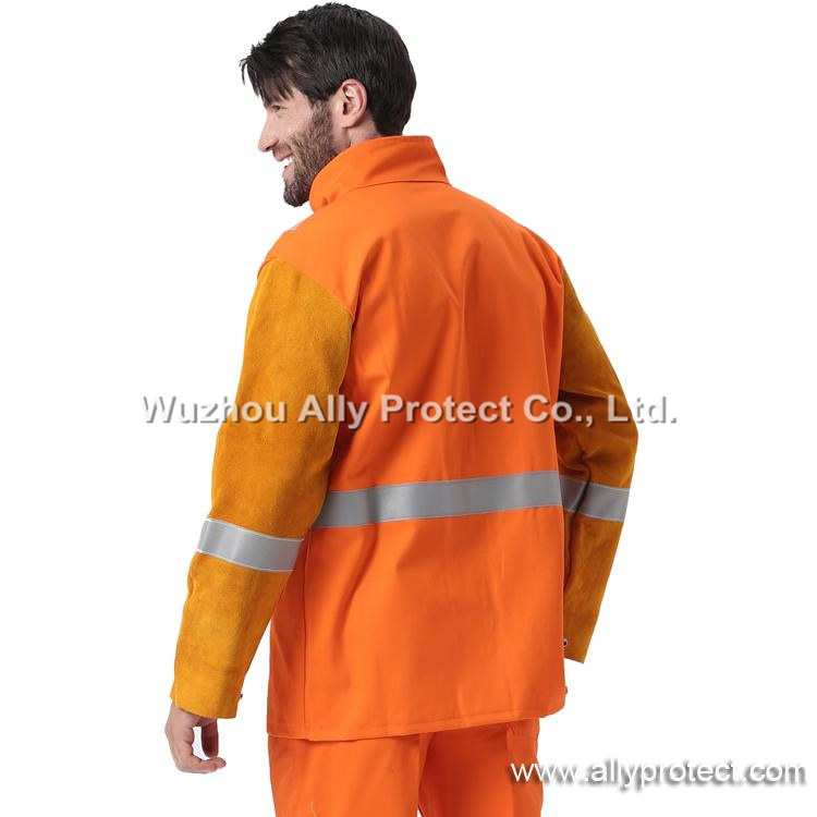 AP-2730 Orange FR & Golden Leather W/HI-VIS Reflective Tape Jacket